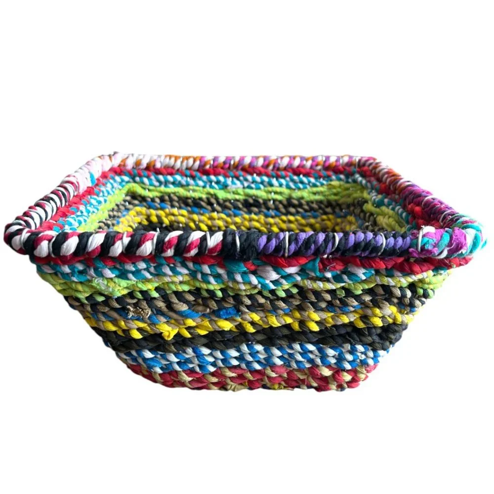 Colorful Jute-Covered Wire Square Storage Basket | Made in India Boho 10.5